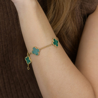[Luna Brilliance]CLOVER 5 MOTIFS MALACHITE BRACELET