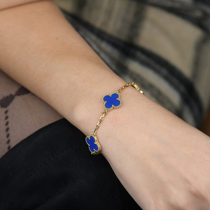 [Luna Brilliance]CLOVER 5 MOTIFS BLUE AGATE BRACELET