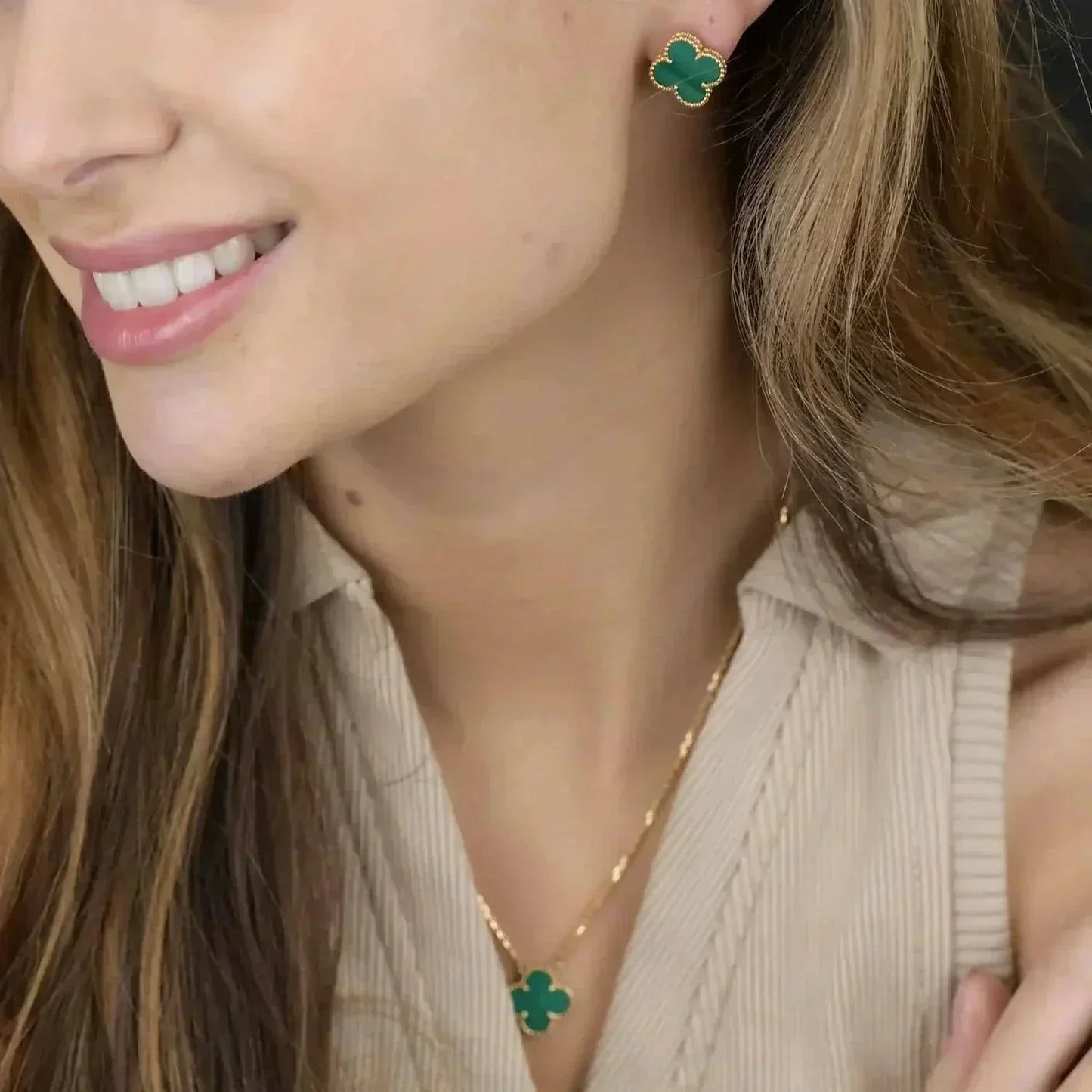 [Luna Brilliance]CLOVER MINI 9.5MM MALACHITE  EARRINGS