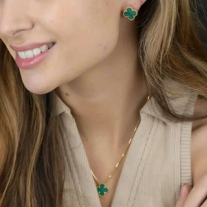 [Luna Brilliance]CLOVER MINI 9.5MM MALACHITE  EARRINGS