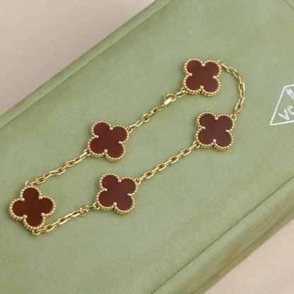 [Luna Brilliance]CLOVER 5 MOTIFS RED AGATE  BRACELET
