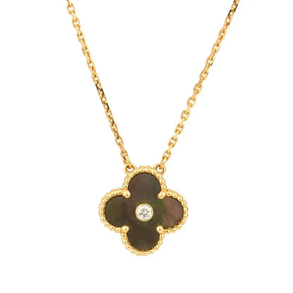 [Luna Brilliance]CLOVER 15MM DIAMOND AND MOTHER-OF-GREY NECKLACE