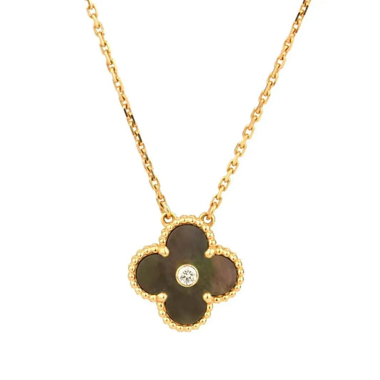 [Luna Brilliance]CLOVER 15MM DIAMOND AND MOTHER-OF-GREY NECKLACE