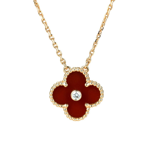 [Luna Brilliance]CLOVER 15MM DIAMOND CARNELIAN NECKLACE
