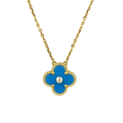 [Luna Brilliance]CLOVER 15MM DIAMOND AND BLUE AGATE NECKLACE