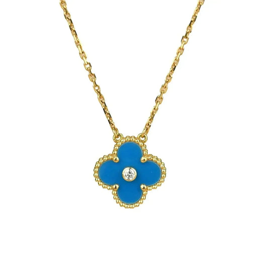 [Luna Brilliance]CLOVER 15MM DIAMOND AND BLUE AGATE NECKLACE