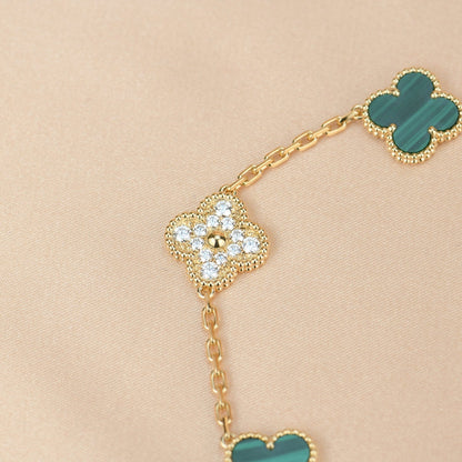 [Luna Brilliance]CLOVER  5 MOTIF MALACHITE DIAMOND BRACELET
