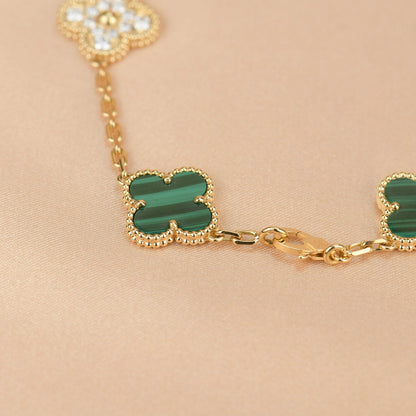 [Luna Brilliance]CLOVER  5 MOTIF MALACHITE DIAMOND BRACELET