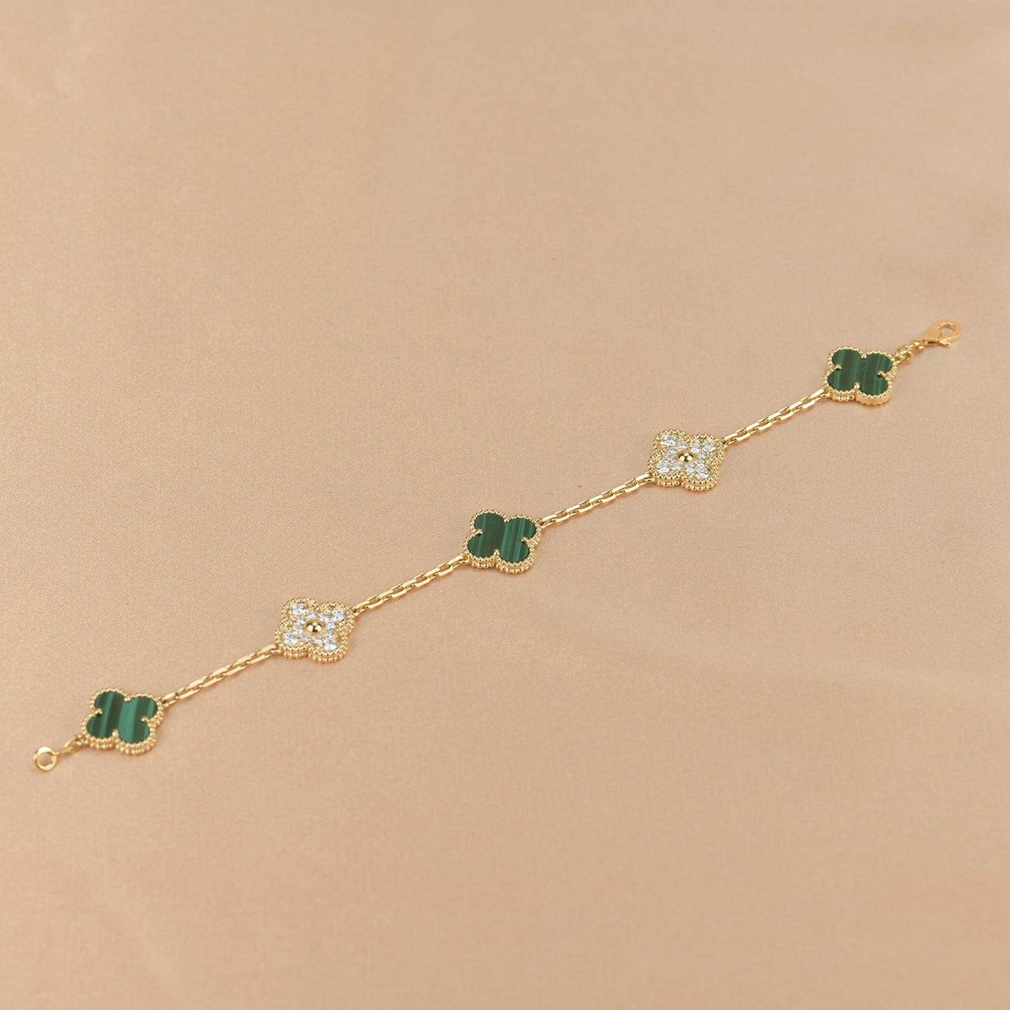 [Luna Brilliance]CLOVER  5 MOTIF MALACHITE DIAMOND BRACELET