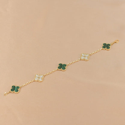 [Luna Brilliance]CLOVER  5 MOTIF MALACHITE DIAMOND BRACELET
