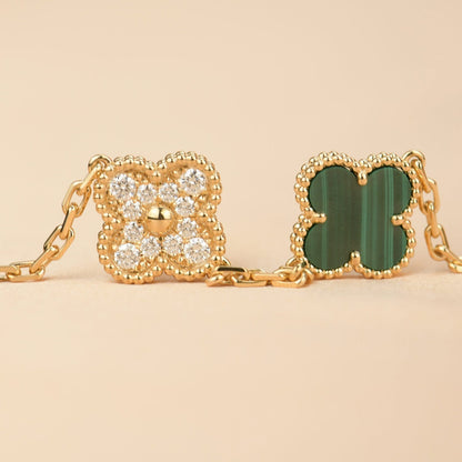 [Luna Brilliance]CLOVER  5 MOTIF MALACHITE DIAMOND BRACELET