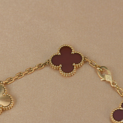 [Luna Brilliance]CLOVER  5 MOTIFS CARNELIAN GOLD BRACELET