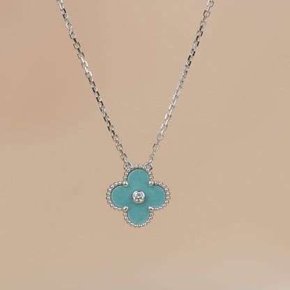 [Luna Brilliance]CLOVER 15MM DIAMOND SVRES PORCELAIN  NECKLACE SILVER