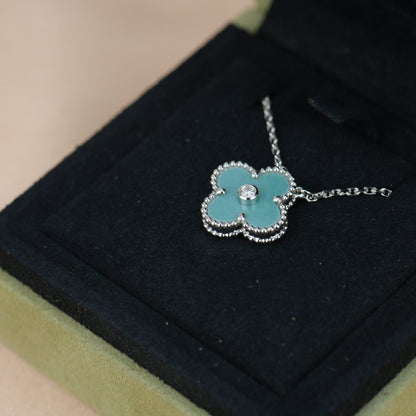 [Luna Brilliance]CLOVER 15MM DIAMOND SVRES PORCELAIN  NECKLACE SILVER