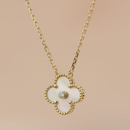 [Luna Brilliance]CLOVER 15MM DIAMOND GOLD MOTHER OF PEARL NECKLACE