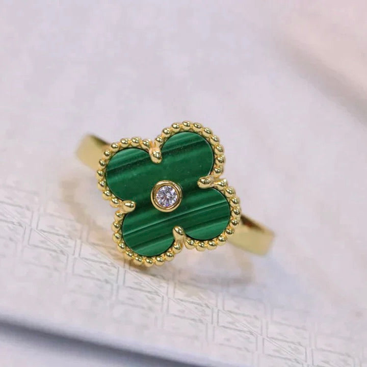 [Luna Brilliance]CLOVER MALACHITE RING GOLD DIAMOND