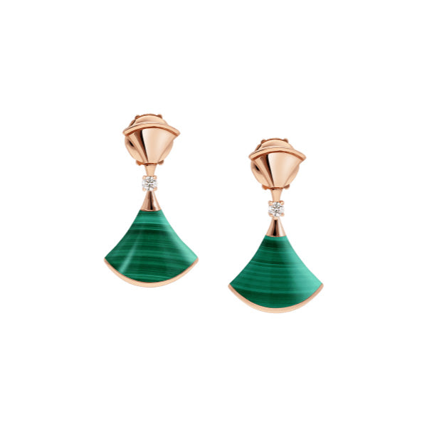 [Luna Brilliance]DREAM MALACHITE PINK GOLD EARRINGS