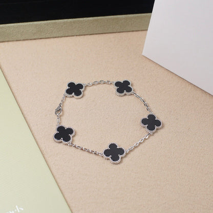 [Luna Brilliance]CLOVER 5 MOTIF ONYXS  BRACELET SILVER