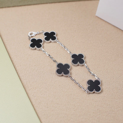 [Luna Brilliance]CLOVER 5 MOTIF ONYXS  BRACELET SILVER