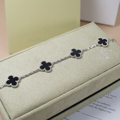 [Luna Brilliance]CLOVER 5 MOTIF ONYXS  BRACELET SILVER