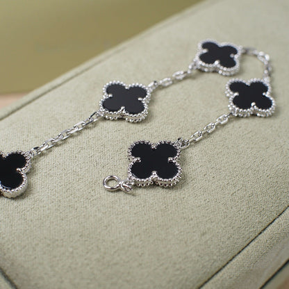 [Luna Brilliance]CLOVER 5 MOTIF ONYXS  BRACELET SILVER