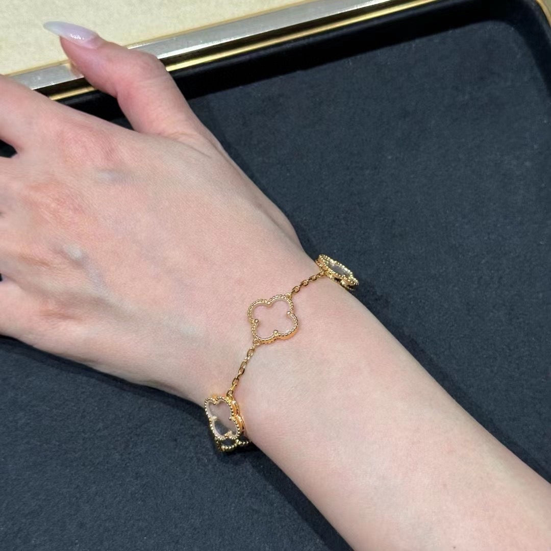 [Luna Brilliance]CLOVER 5 MOTIF ROCK CRYSTAL PINK GOLD BRACELET