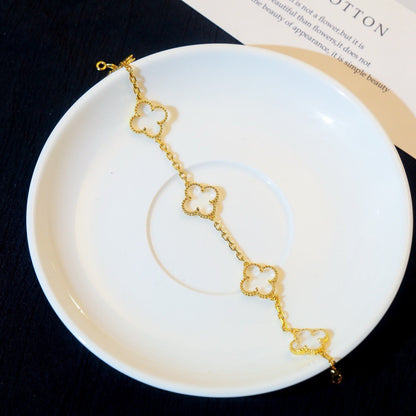 [Luna Brilliance]CLOVER 5 MOTIF ROCK CRYSTAL PINK GOLD BRACELET