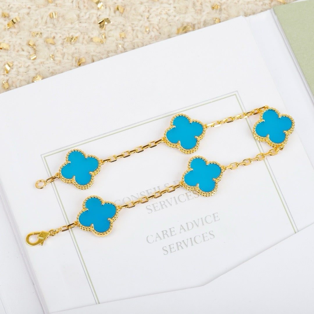 [Luna Brilliance]CLOVER 5 MOTIFS TURQUOISE BRACELET