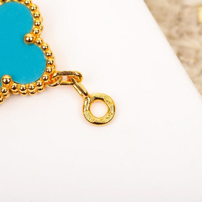 [Luna Brilliance]CLOVER 5 MOTIF TURQUOISE DIAMOND GOLD BRACELET