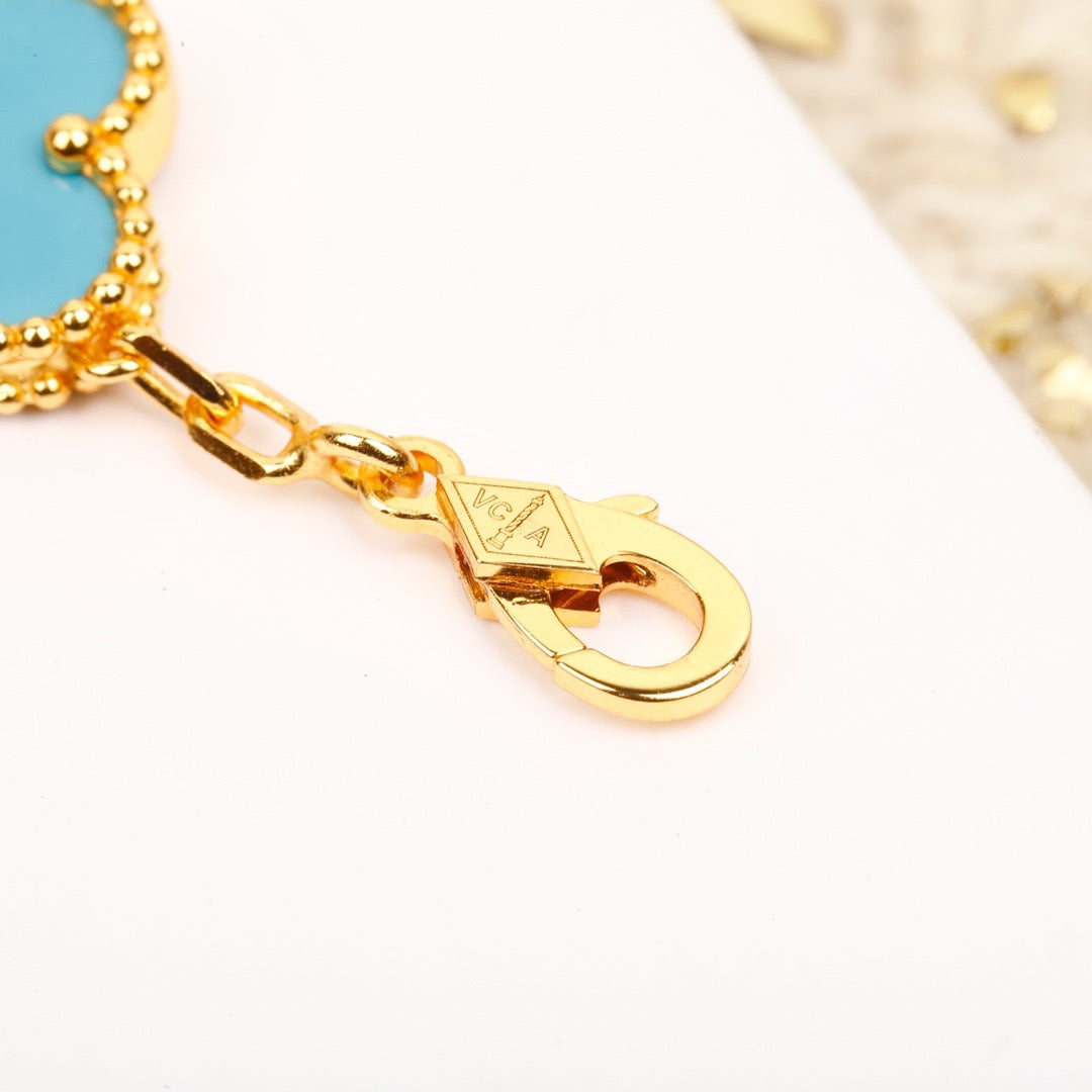 [Luna Brilliance]CLOVER 5 MOTIF TURQUOISE DIAMOND GOLD BRACELET