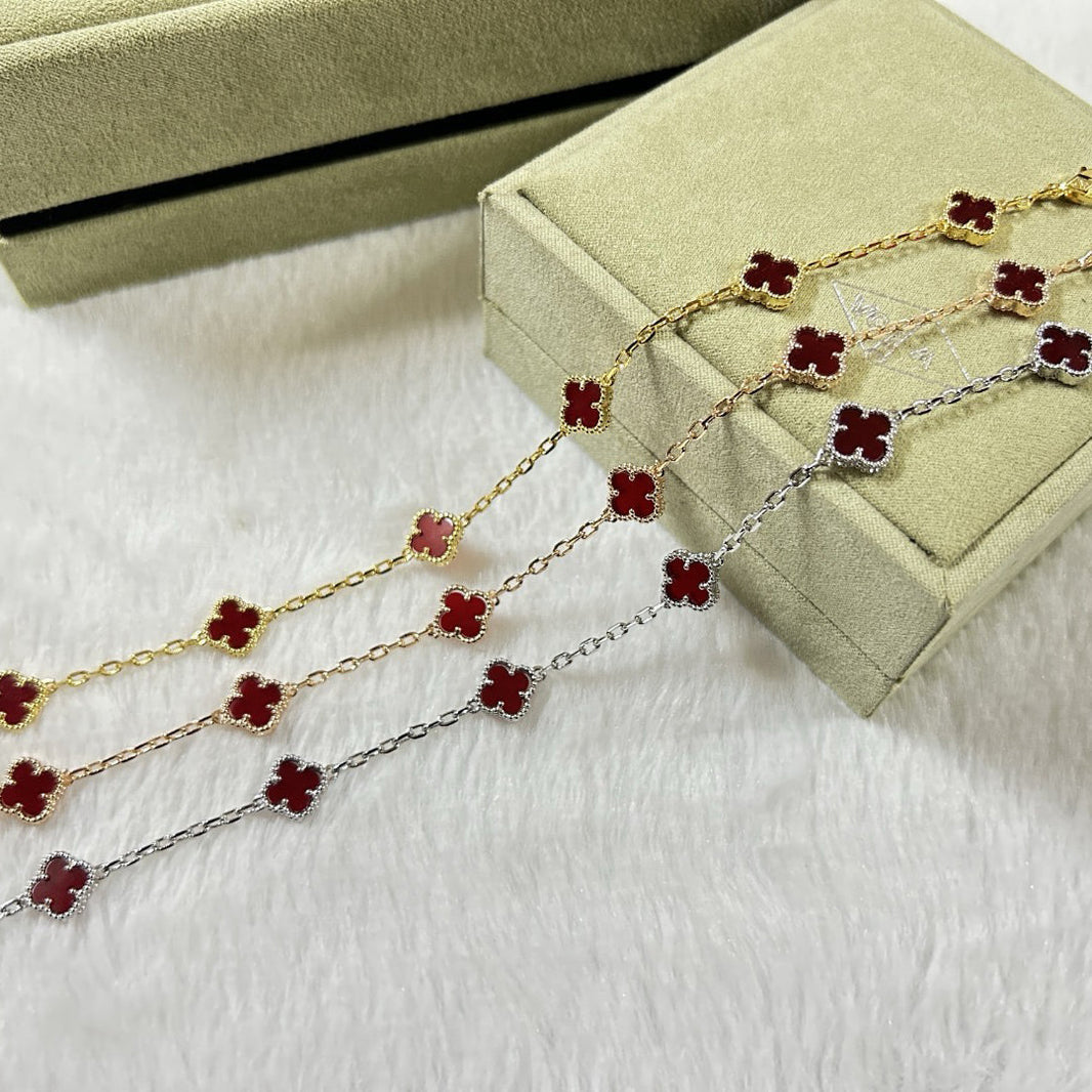 [Luna Brilliance]CLOVER 6 MOTIF RED AGATE BRACELET