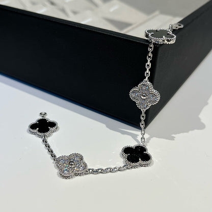 [Luna Brilliance]CLOVER 5 MOTIF ONYXS DIAMOND BRACELET SILVER