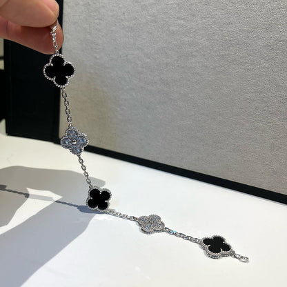 [Luna Brilliance]CLOVER 5 MOTIF ONYXS DIAMOND BRACELET SILVER