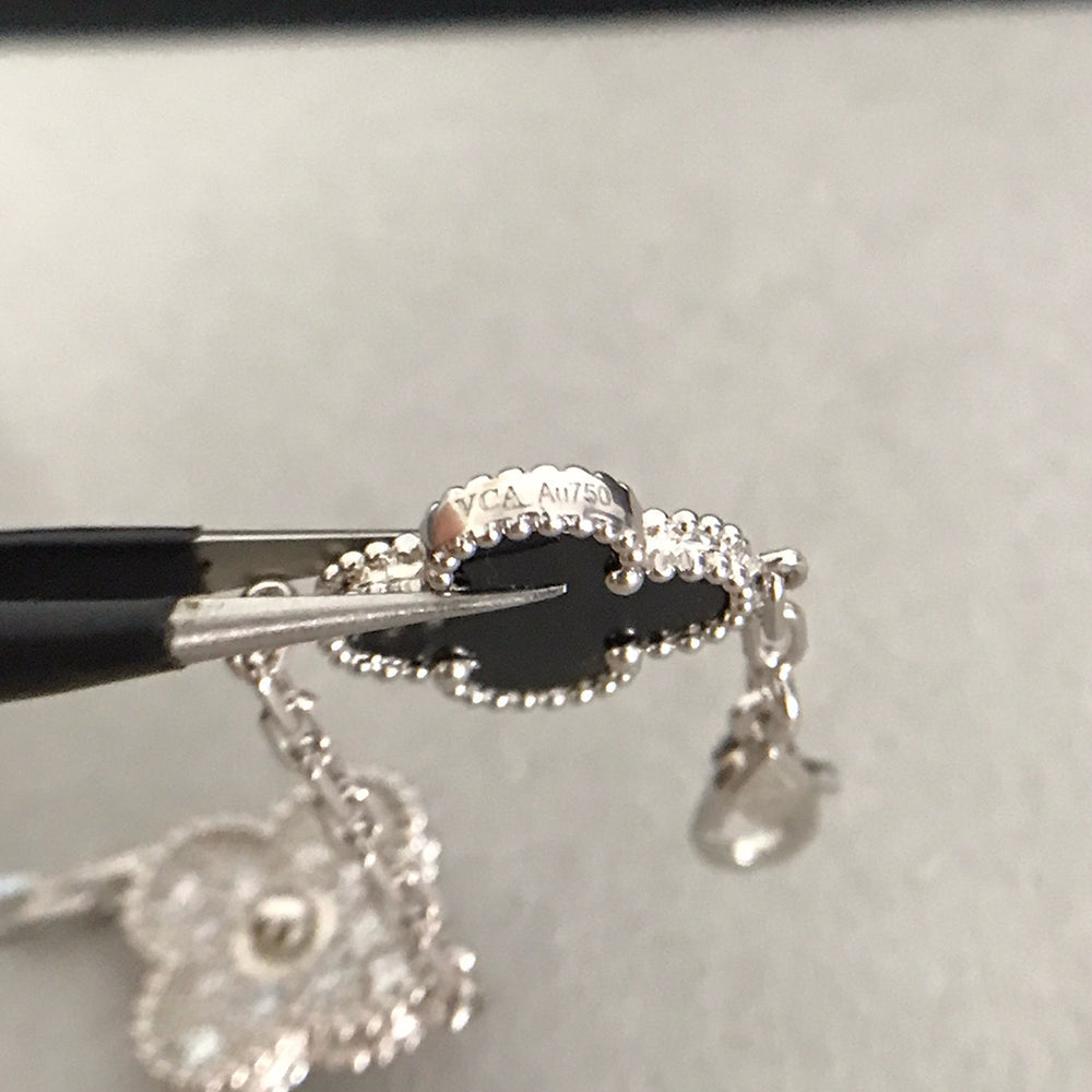 [Luna Brilliance]CLOVER 5 MOTIF ONYXS DIAMOND BRACELET SILVER