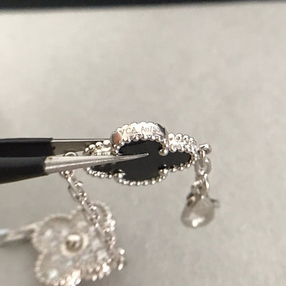[Luna Brilliance]CLOVER 5 MOTIF ONYXS DIAMOND BRACELET SILVER