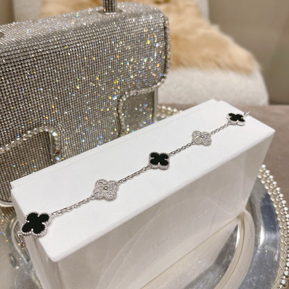 [Luna Brilliance]CLOVER 5 MOTIF ONYXS DIAMOND BRACELET SILVER