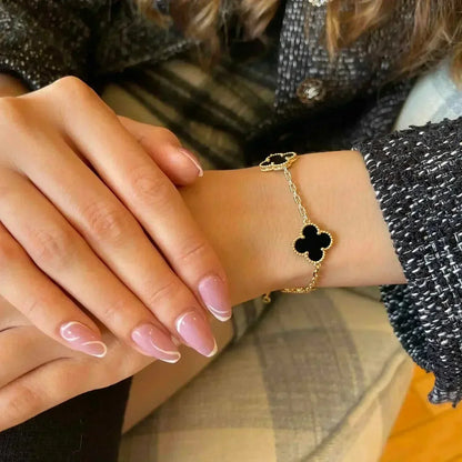 [Luna Brilliance]CLOVER  5 MOTIFS BLACK ONYX BRACELET