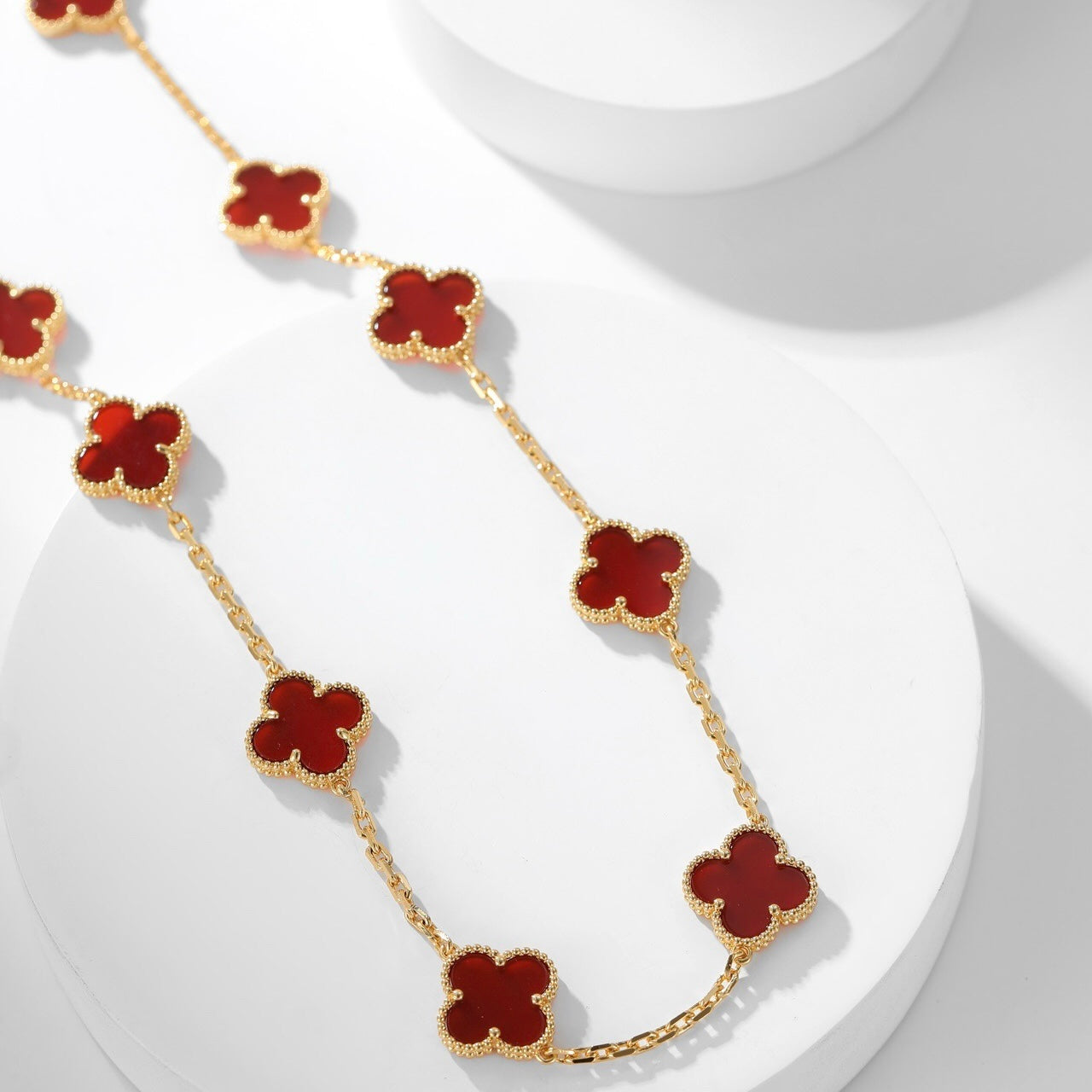 [Luna Brilliance]CLOVER 10 MOTIFS CARNELIAN NECKLACE