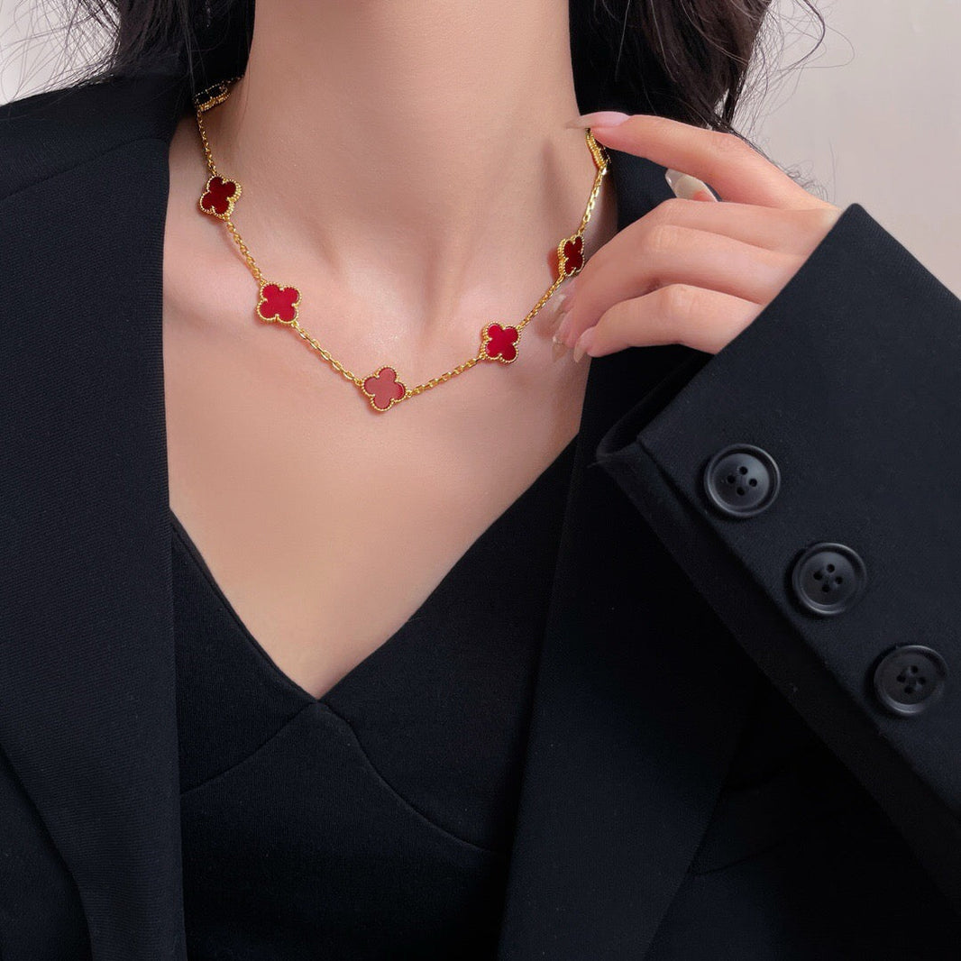 [Luna Brilliance]CLOVER 10 MOTIFS CARNELIAN NECKLACE
