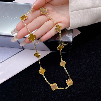 [Luna Brilliance]CLOVER 10 MOTIFS TIGER EYE NECKLACE