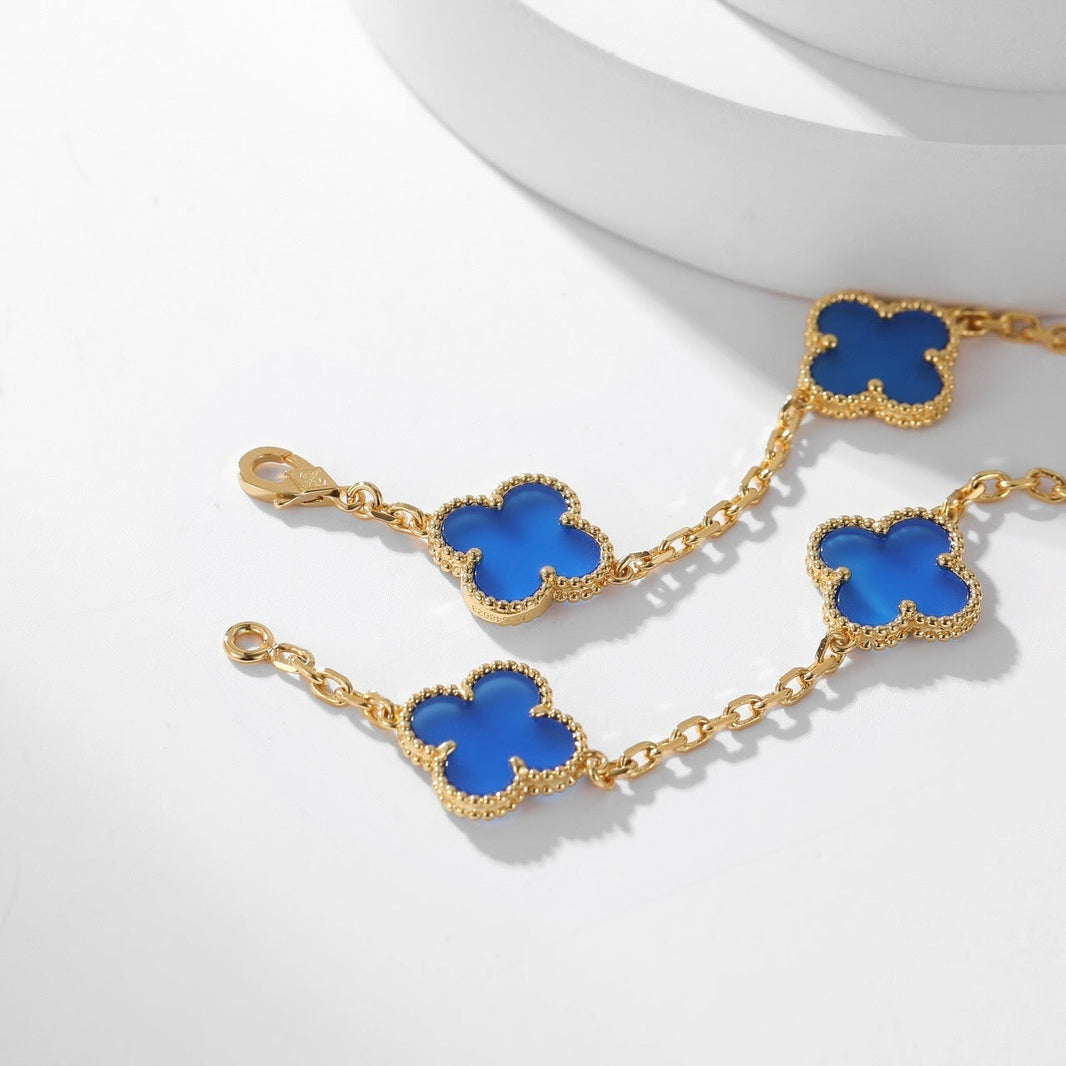 [Luna Brilliance]CLOVER 10 MOTIFS BLUE AGATE NECKLACE