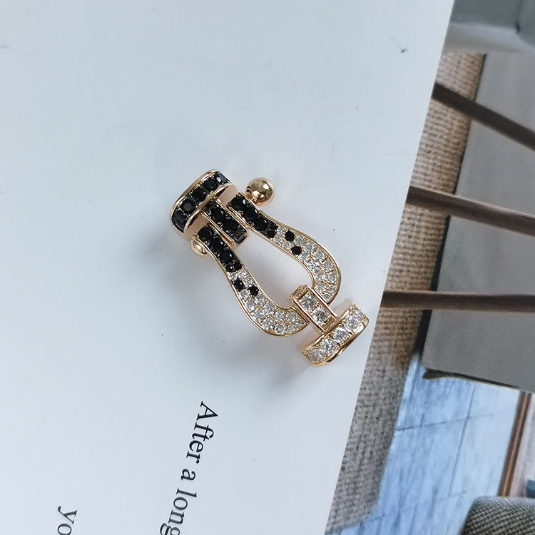 [Luna Brilliance]FORCE LARGE HORSESHOE BLACK WHITE DIAMOND BRACELET SILVER