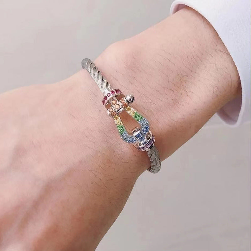 [Luna Brilliance]FORC LARGE HORSESHOE  COLORED DIAMOND BRACELET SILVER