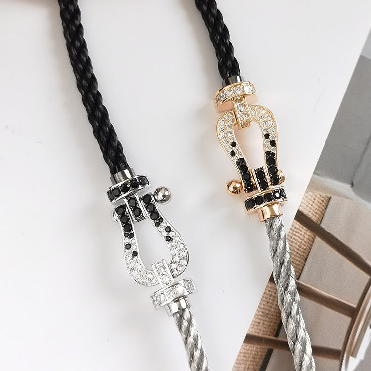 [Luna Brilliance]FORCE LARGE HORSESHOE BLACK WHITE DIAMOND BRACELET SILVER