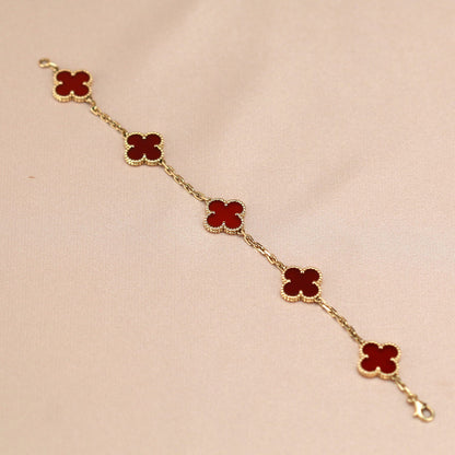 [Luna Brilliance]CLOVER 5 MOTIFS RED AGATE  BRACELET