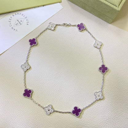 [Luna Brilliance]CLOVER 10 MOTIFS  PURPLE VIOLET DIAMOND NECKLACE