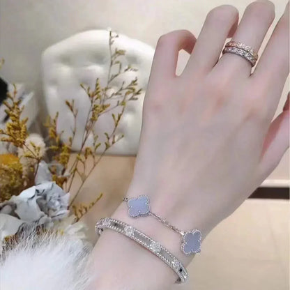 [Luna Brilliance]CLOVER  5 MOTIF PURPLE CHALCEDONY BRACELET SILVER