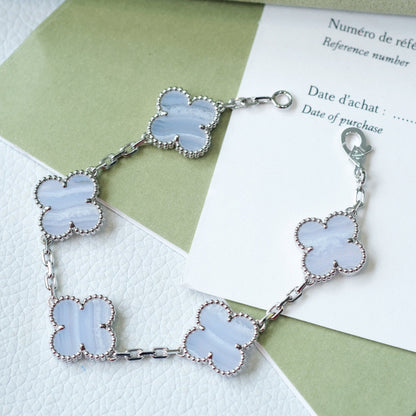 [Luna Brilliance]CLOVER  5 MOTIF PURPLE CHALCEDONY BRACELET SILVER