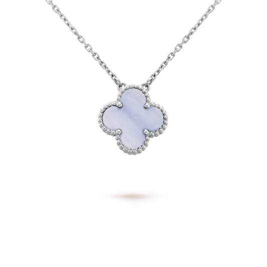 [Luna Brilliance]CLOVER 15MM BLUE CHALCEDONY NECKLACE SILVER