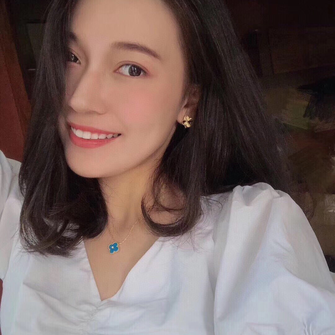 [Luna Brilliance]CLOVER 15MM DIAMOND AND BLUE AGATE NECKLACE